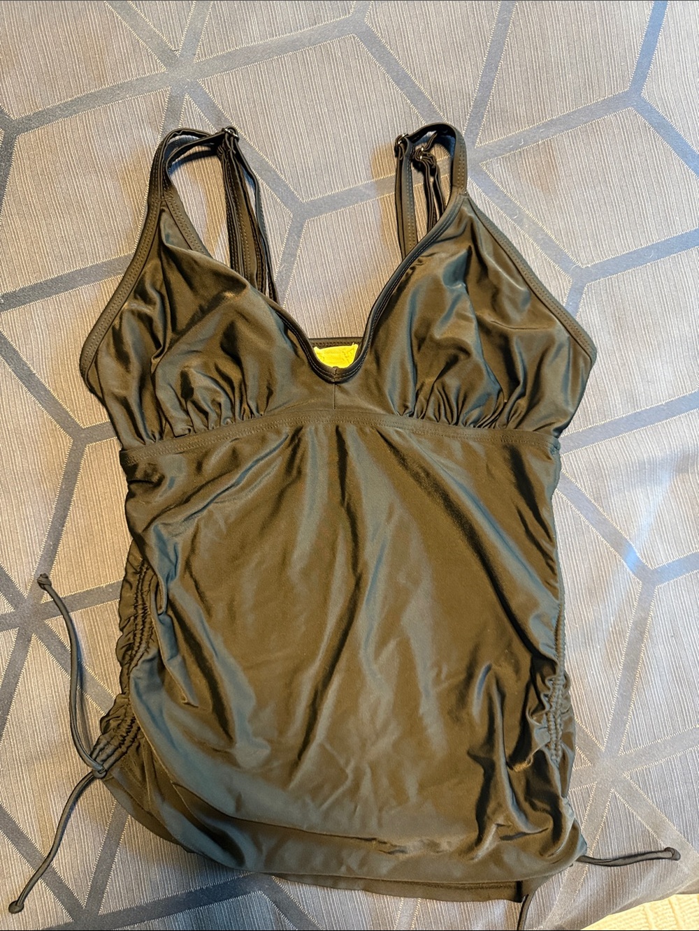 Athleta Black Ruched Strappy Tankini Top 34D/DD